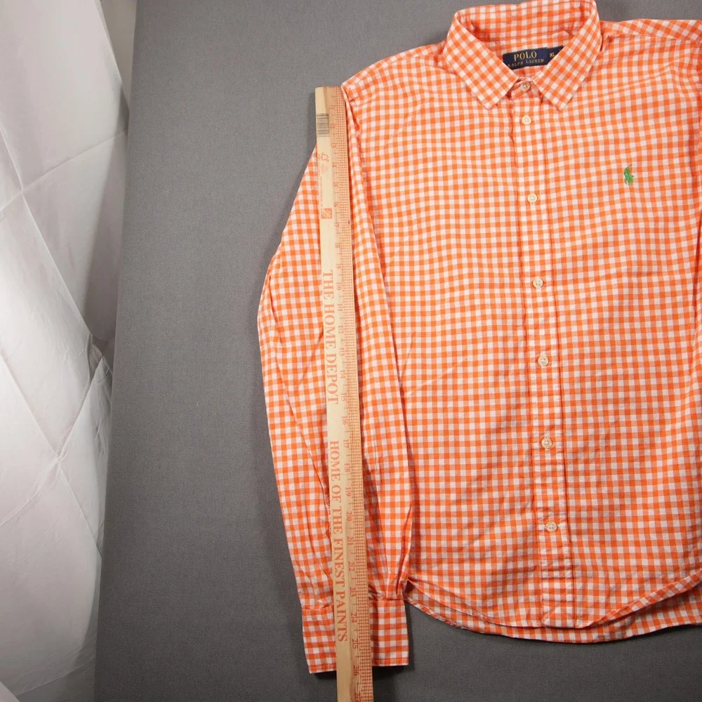 Youth Polo Ralph Lauren Gingham Plaid Long Vacation Costal Orange Shirt XL